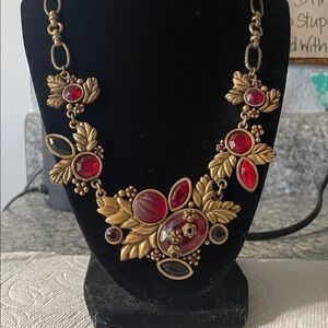 Vintage Chico's Red and Gold Leaf Necklace